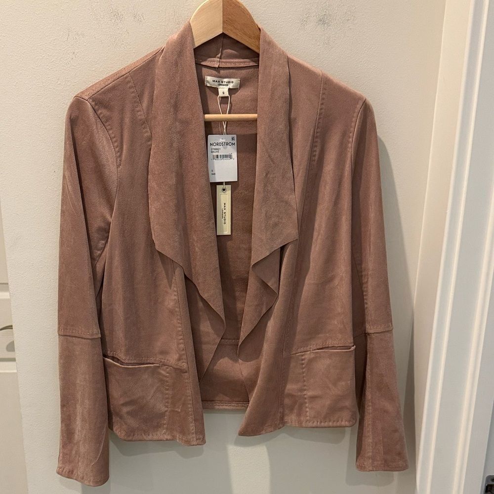 Max Studio London Faux Suede Women's Mauve Open Front Jacket size small